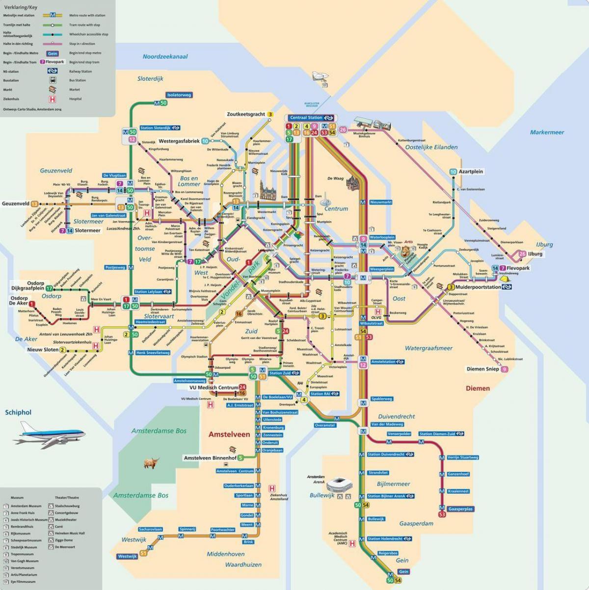 Gvb-route-Karte - Amsterdam tram route anzeigen (Niederlande)