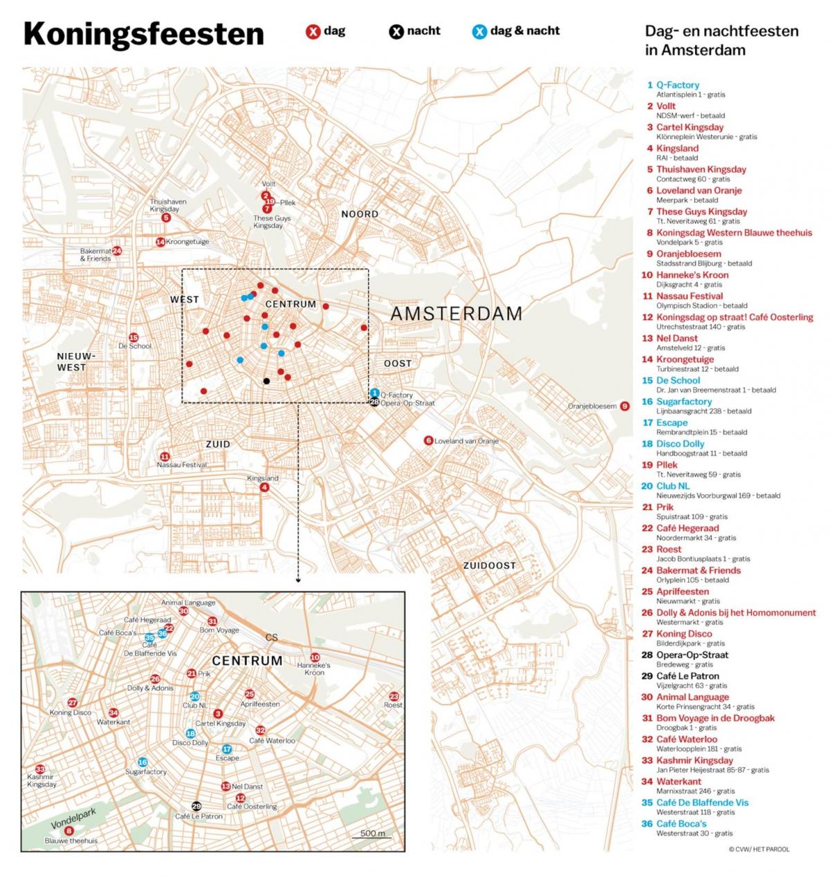 Karte von Amsterdam Nachtleben