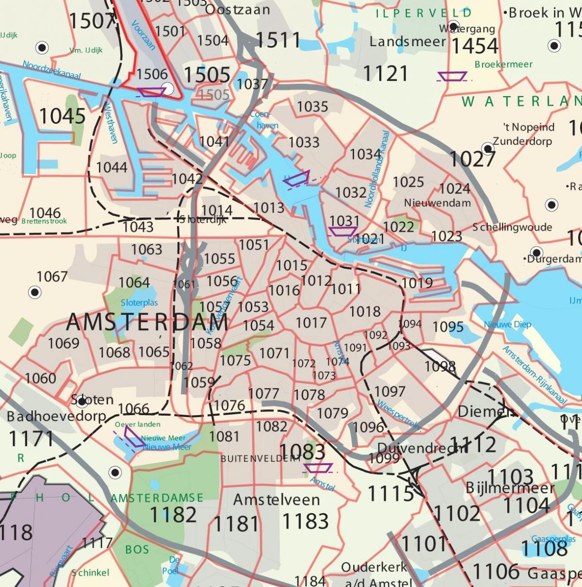 Karte von Amsterdam Postleitzahl