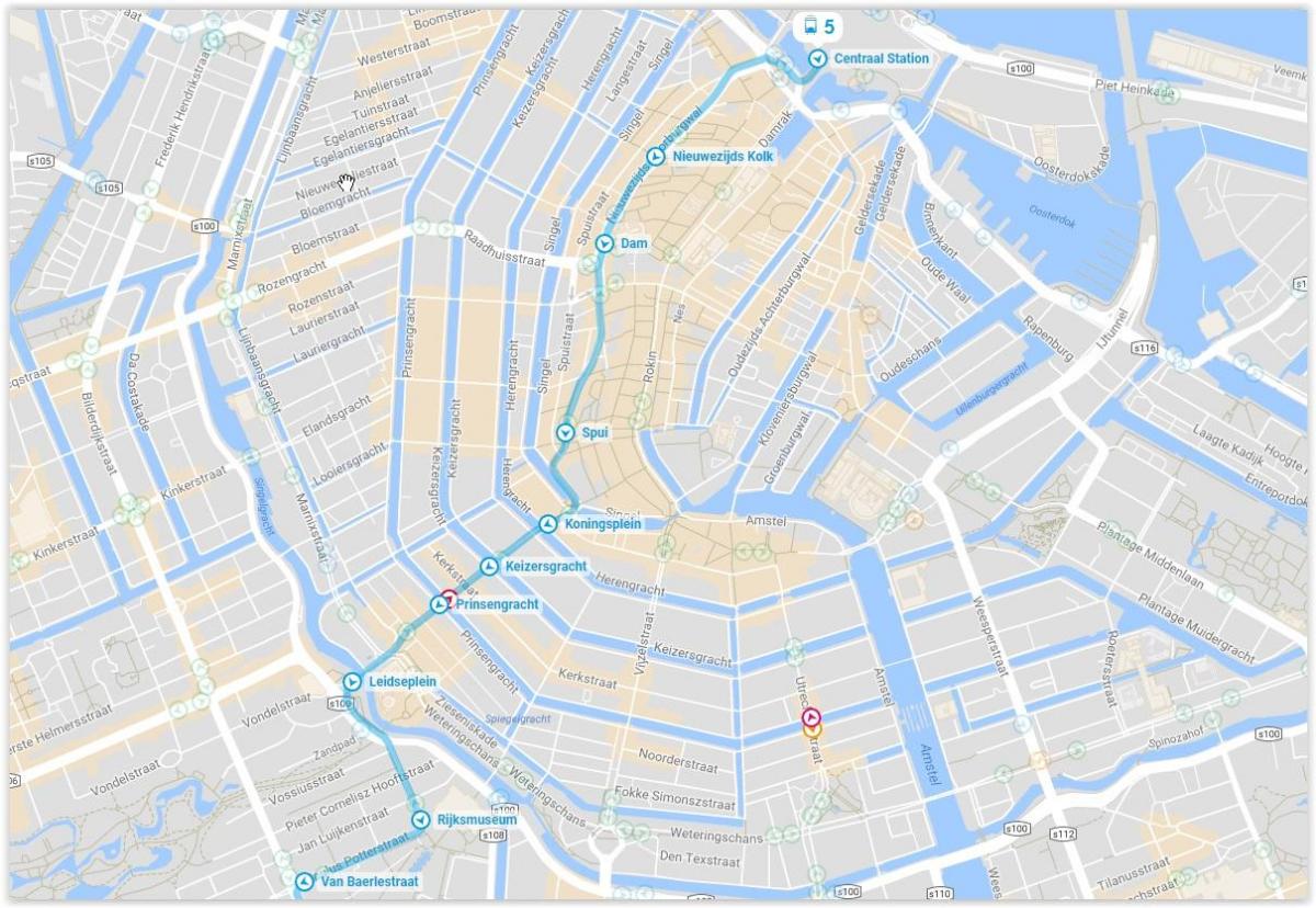 Straßenbahn 5, Amsterdam Karte