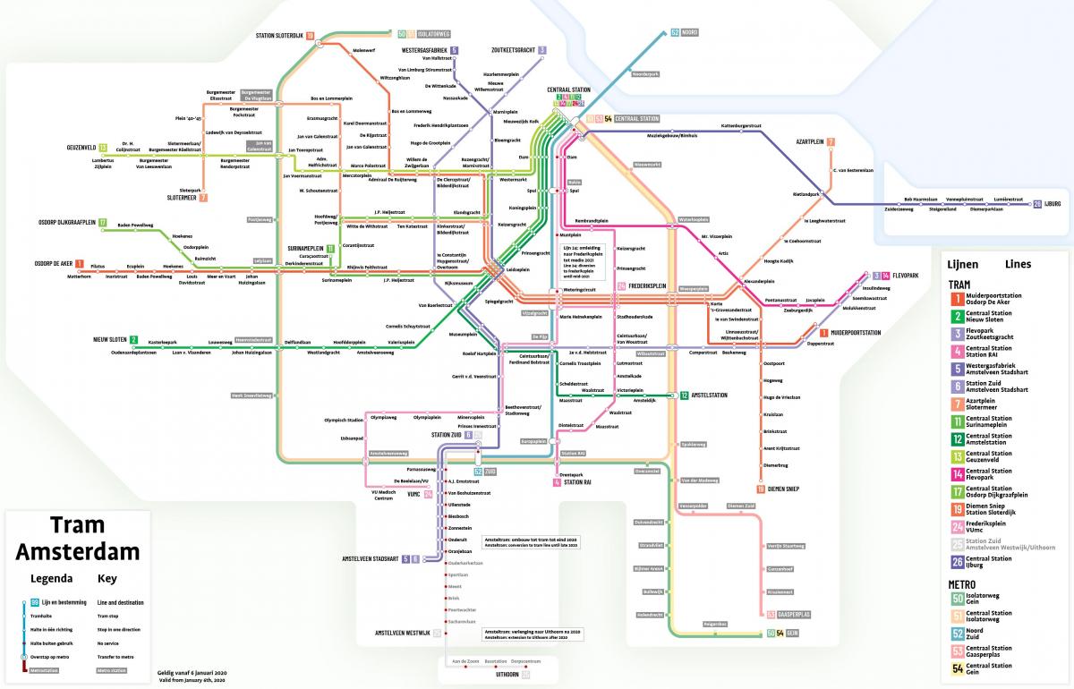 Karte der Straßenbahn Amsterdam