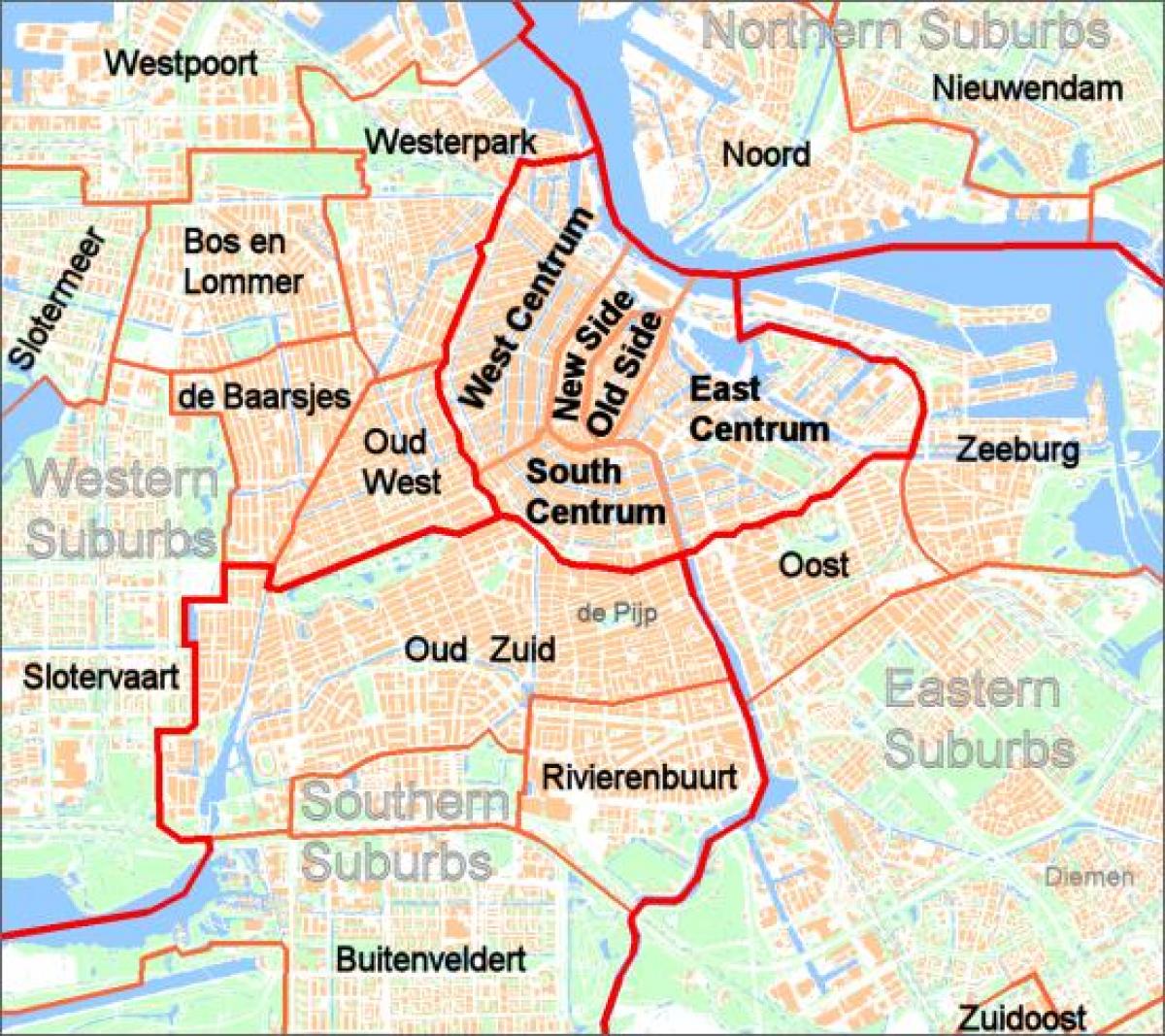 Karte von Amsterdam Vororten
