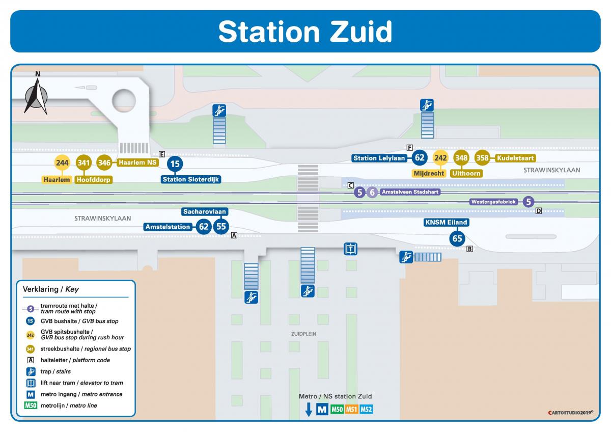 Karte von Amsterdam zuid Bahnhof