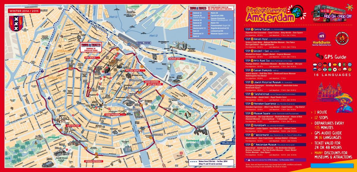 Amsterdam hop-on-hop-off bus Karte