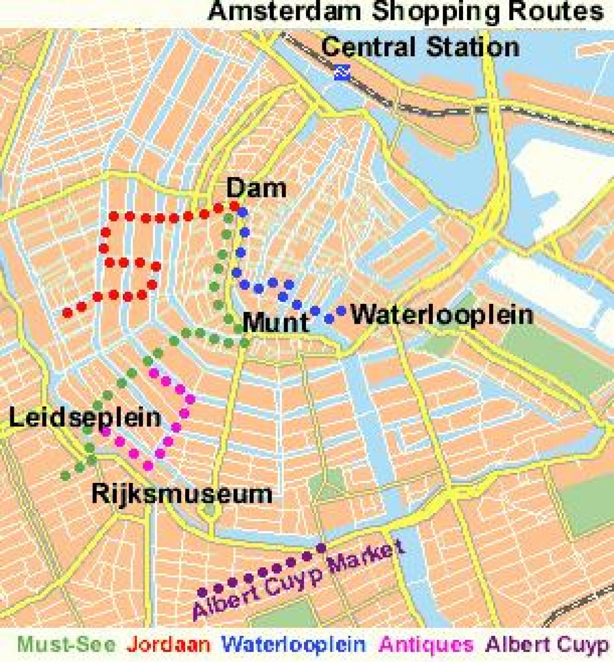 Shopping-Karte Amsterdam - Stadtplan von shopping-Amsterdam (Niederlande)